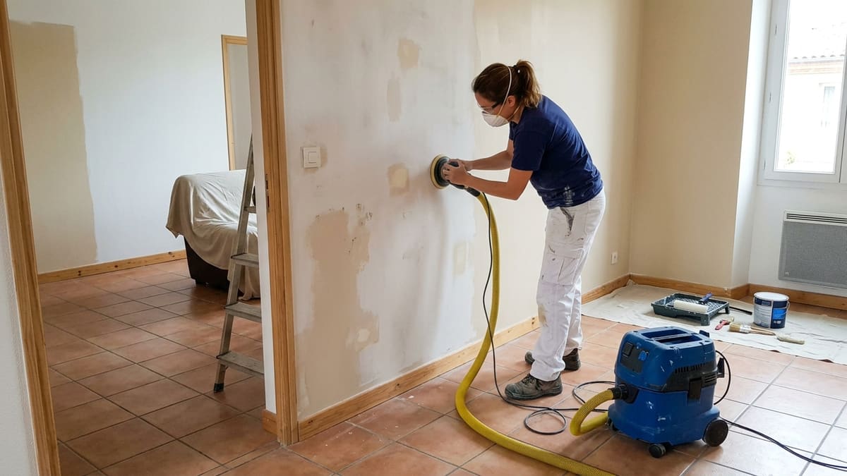Peintre professionnel à Toulouse préparant une surface murale endommagée