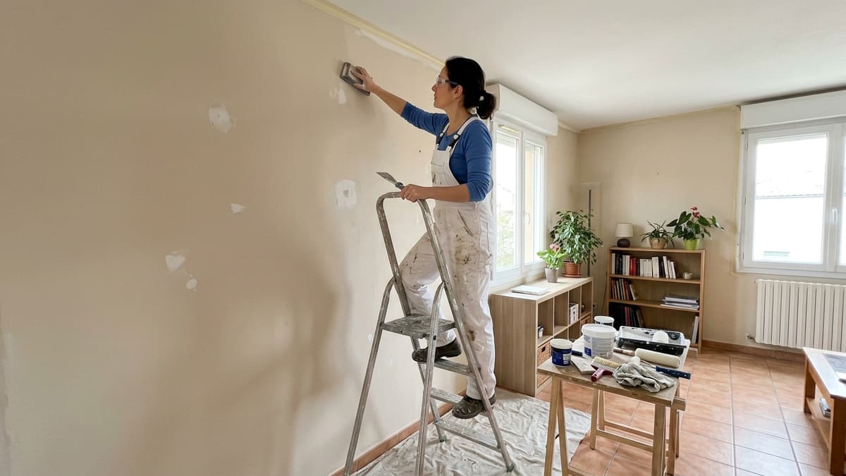 Artisan peintre préparant un mur à Toulouse avant de peindre