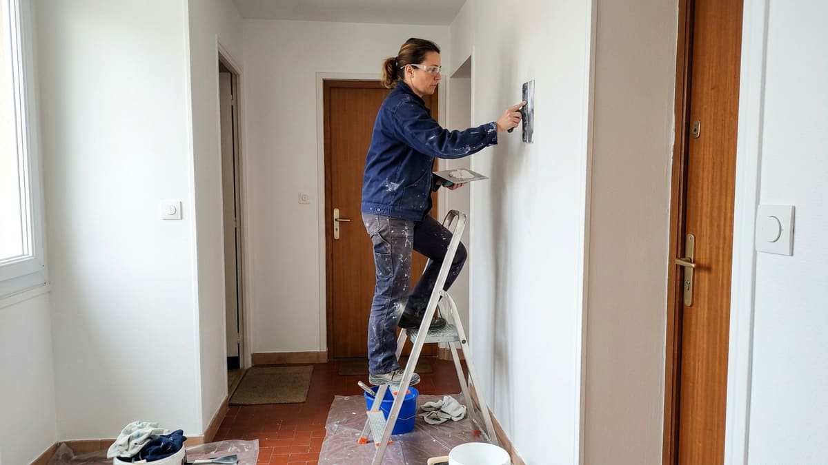 Ouvrier peintre en bâtiment à Toulouse préparant une surface murale avec soin