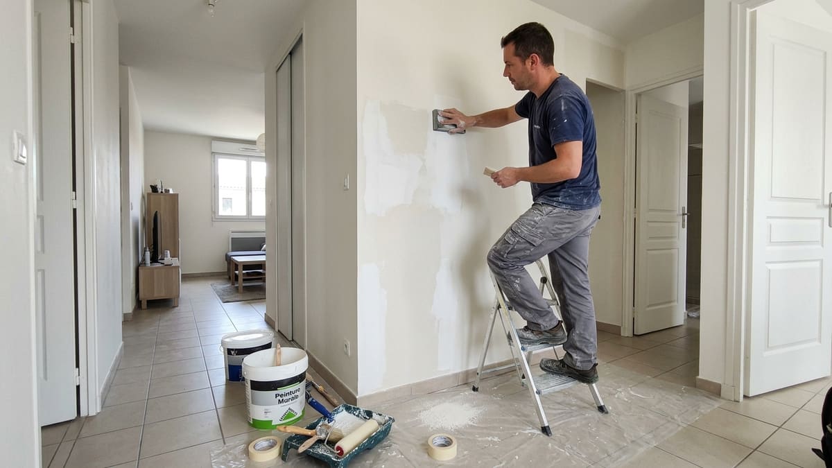 Facteurs influençant le coût des travaux de peinture à Toulouse, un artisan préparant un mur